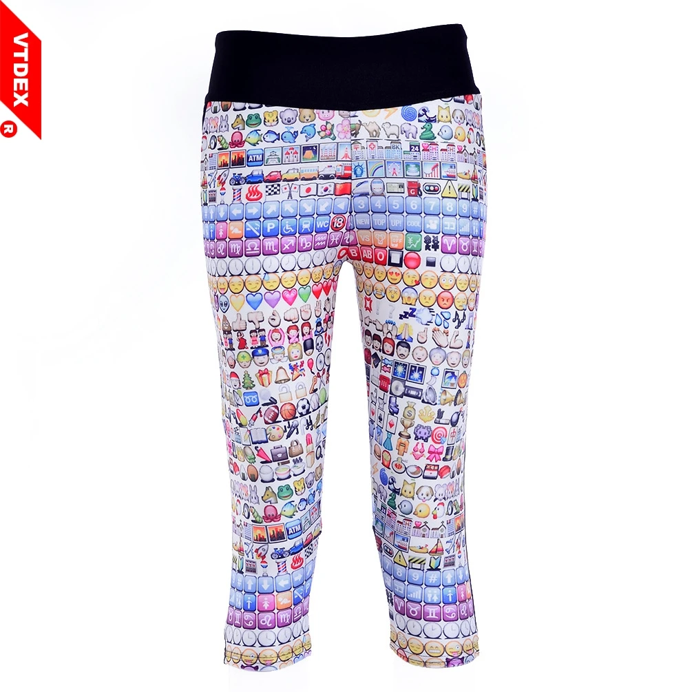 VTDEX 2018 Women Elastic Yoga Pants Emoji Digital Prints Sports