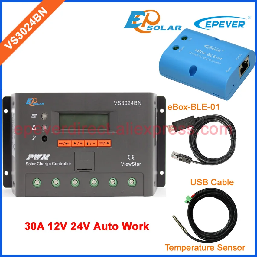 

30A 24V controller solar charger regulator VS3024BN USB cable and temperature sensor cable eBOX-BLE-01 30amps EPSolar