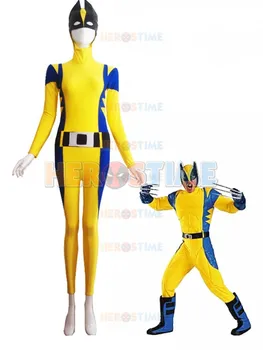 

X-Men Superhero Costume Yellow And Blue Spandex Fullbody Zentai Suit For Halloween Cosplay Party Free shipping