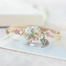 2018 Nuovo Boho Dell'annata Del Braccialetto di Fascino Handmade Reale Fiore Secco Palla di Vetro Tessuto Regolabile Del Braccialetto Dei Braccialetti per le Donne di Moda(China)