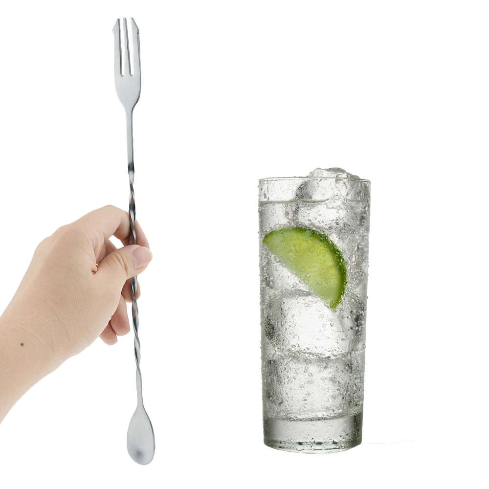 

1 Pcs 26/28cm 304 Stainless Steel Cocktail Spoon Milk Tea Two-End Stirring Bar Fork Drink Muddlers Bartender Kitchen Tools