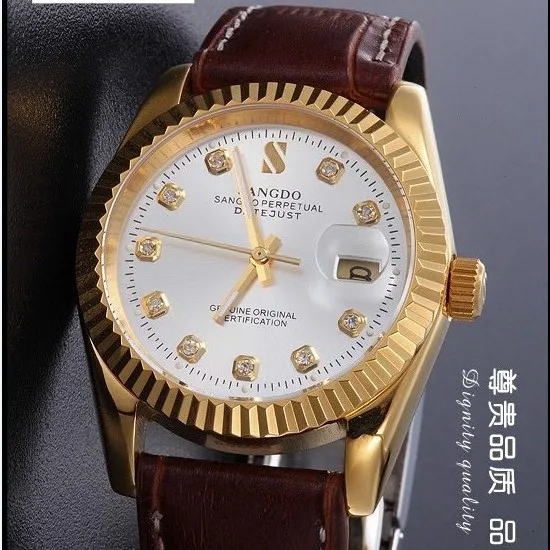 38MM SANGDO men s watch Sapphire mirror Gold plating 0267C Automatic Self Wind movement 2016 new