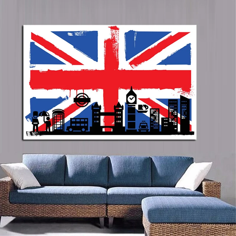 HD Печать флаг Лондона британского с Биг-Беном абстрактная живопись маслом на холсте Современная Настенная художественная картина для гостиной диван плакат
