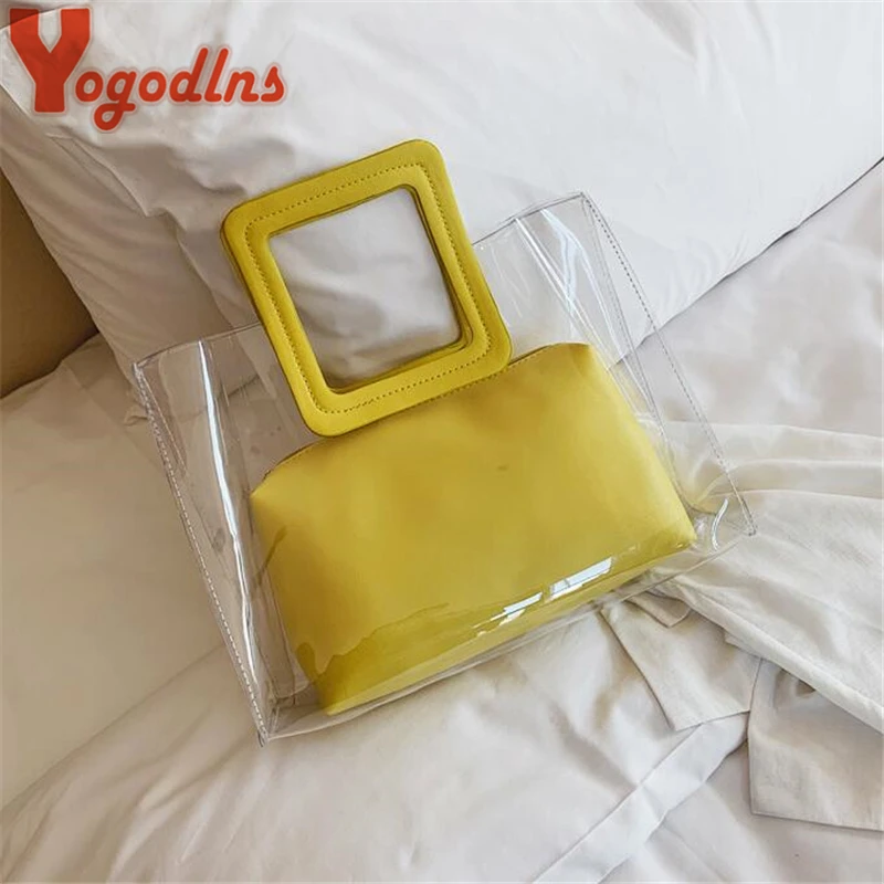 Yogodlns الصيف الحلوى اللون شفافة حقائب للنساء جيلي PVC واضحة الشاطئ اليد حقيبة صغيرة حمل سيدة مخلب محفظة مركب