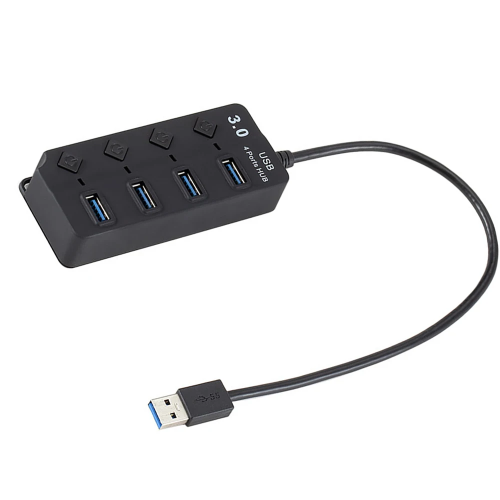 4 порта концентратор адаптер USB 3,0 концентратор 5 Гбит/с Высокая скорость ВКЛ/ВЫКЛ переключатели AC адаптеры питания для ПК