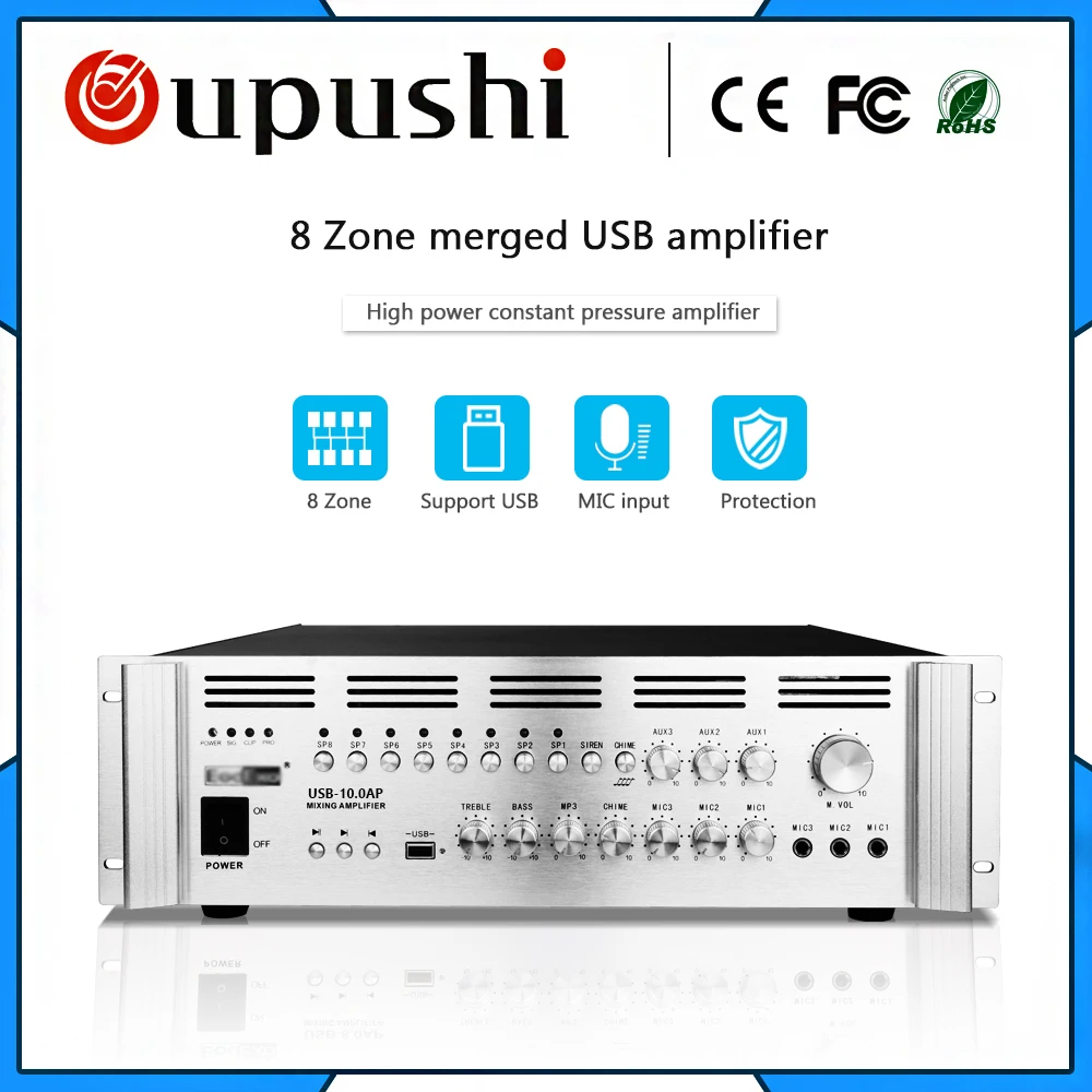 Усилитель тюнер с usbt на потолочный динамик 8 zone 1000 Вт общим адресом для oupushi|public