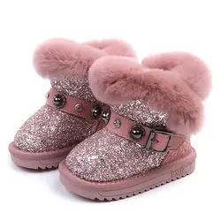 Bling сапоги и ботинки для девочек снегоступы Сапоги для маленьких девочек детские зимние сапоги для девочек серебряные блестящие сапоги