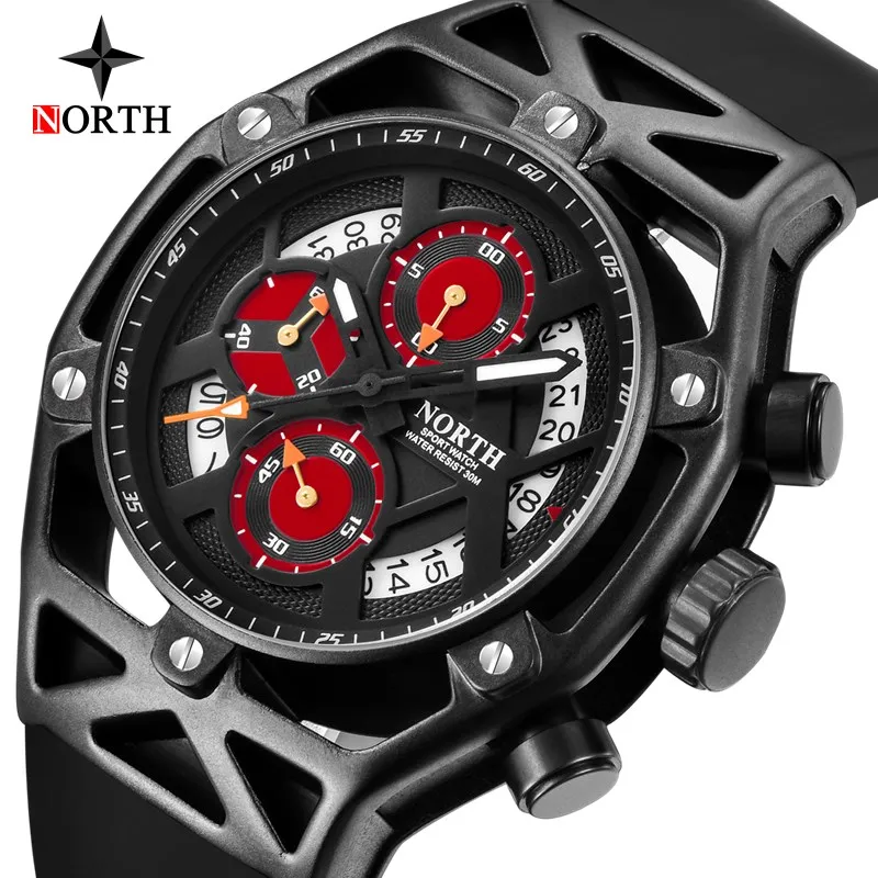 En Ligne NORD Montre Top Marque De Luxe Hommes De Mode Quartz Hommes Montres Étanche Chronographe Noir En Caoutchouc Sport Montre Relogio Masculino