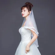 FORSEVEN, двухслойная короткая свадебная вуаль для волос цвета слоновой кости, кружевная кромка с расческой, фата невесты, головной убор, свадебные аксессуары JL