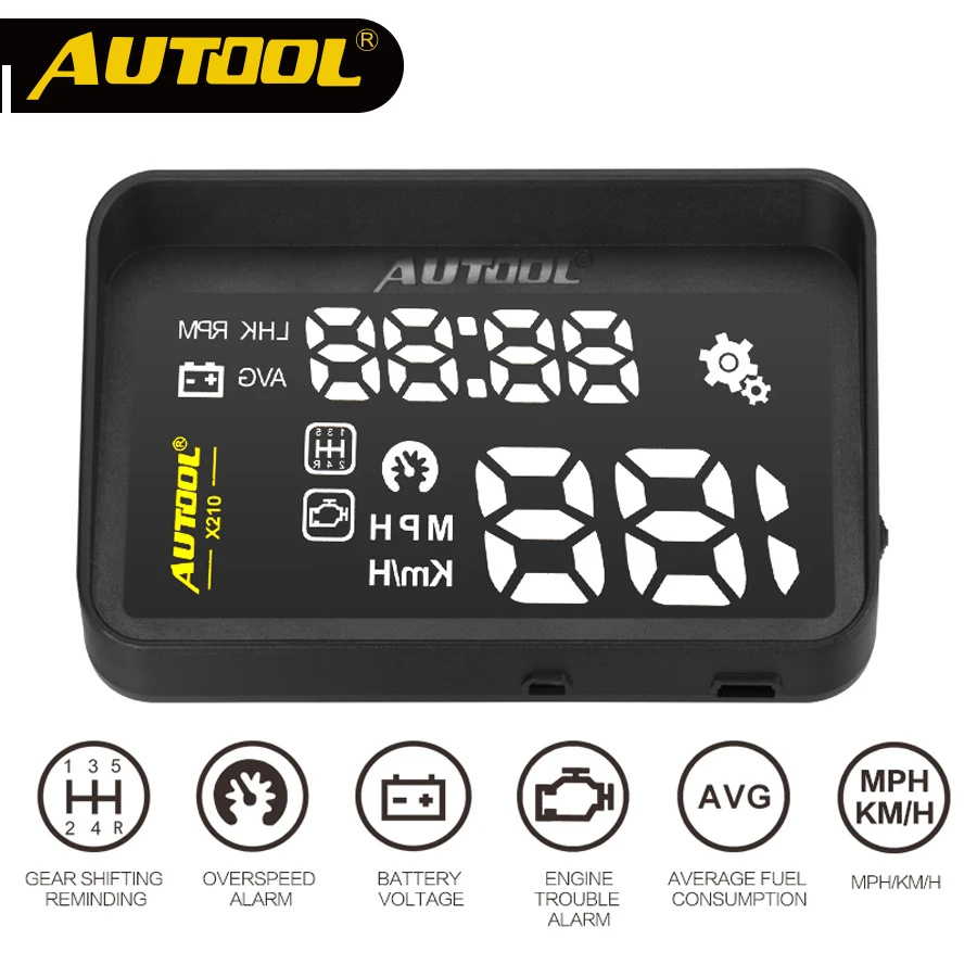 Автомобильный проектор AUTOOL X210 Auto HUD цифровой на лобовое стекло спидометр OBD 2