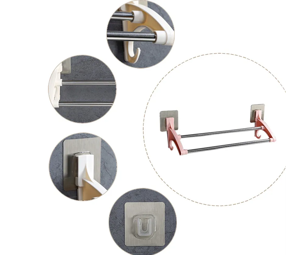 Пластиковый держатель для ванной из нержавеющей стали для ванной комнаты, держатель для хранения полотенец, двойные рейки для полотенец, бары настенные, организованные