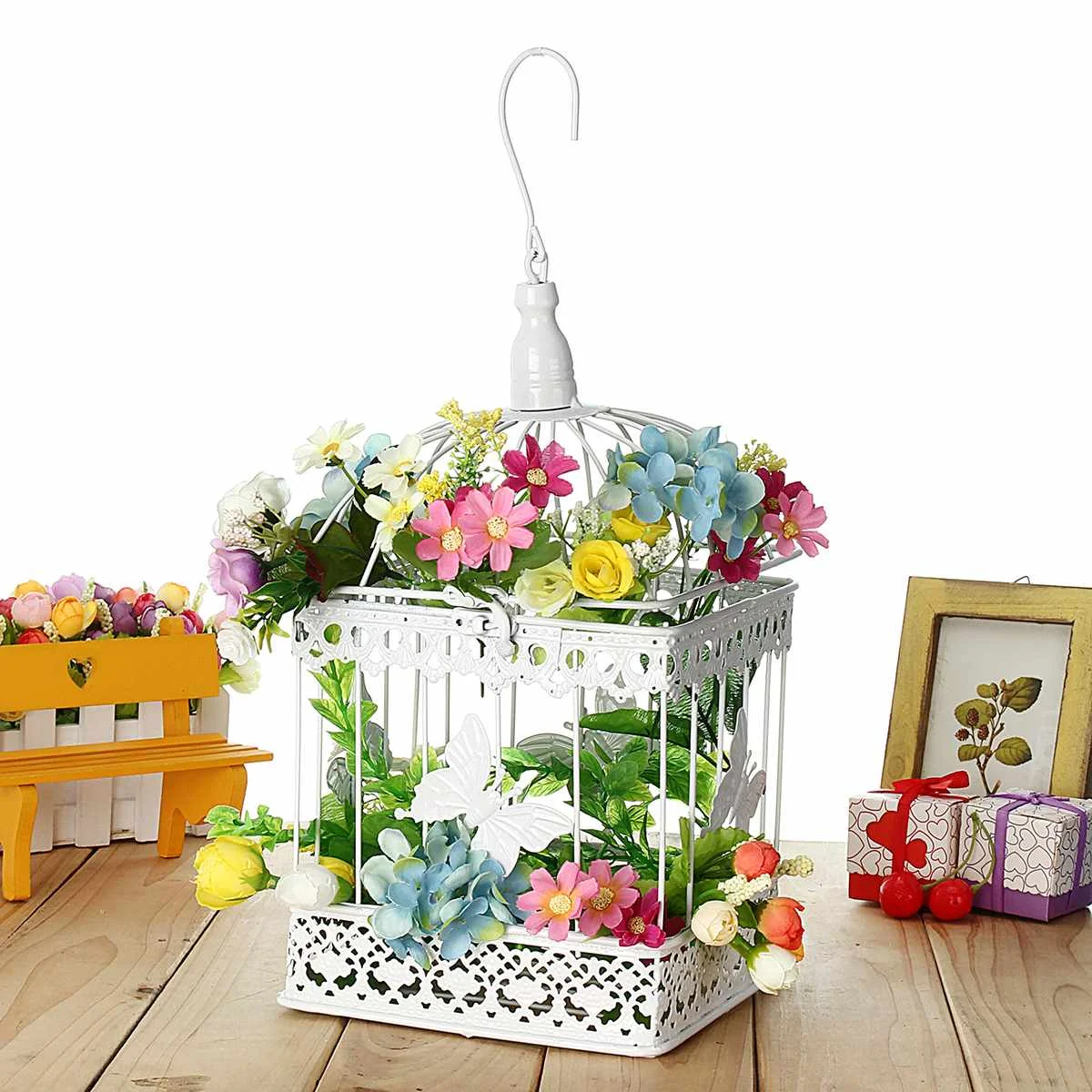 

6 Types Wedding Card Boxes Bird cage Wedding Decor Iron wooden Money Card holder with Lock for Birthday Party Decor Candle Table