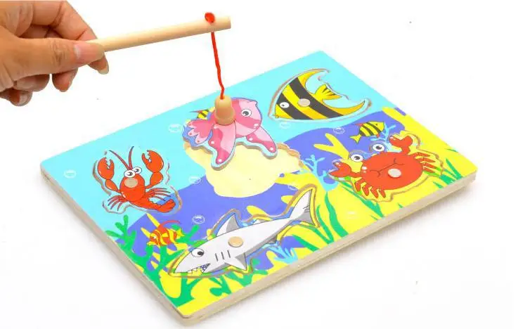 Деревянные игрушки Маленькая рыболовная доска магнитные рыболовные блоки игра, блок формы Соответствующие детские развивающие игрушки