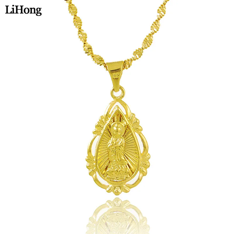 

Popular 24k Gold Color Pendant And Chain Ten Face Thousand Guanyin Necklace Men/Women Wholesale Guanyin Buddha Religious Jewelry