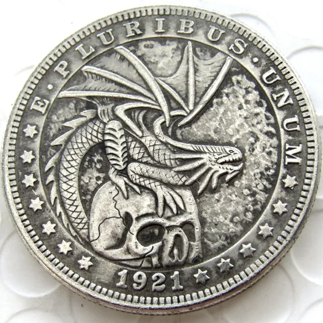 Special Price HB(71)US Hobo 1921 Morgan Dollar Skull Zombie Skeleton Hand Carved Creative Silver Plated Copy Coins