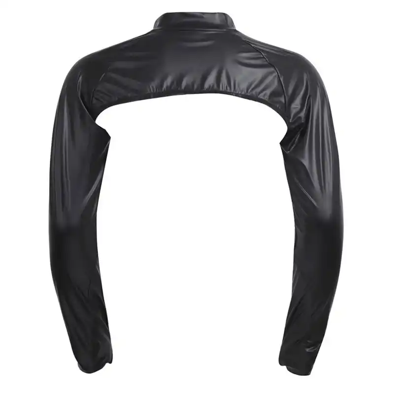 2018 Black Men Faux Leather Long Sleeve Stage Show Half Jacket Hollow
