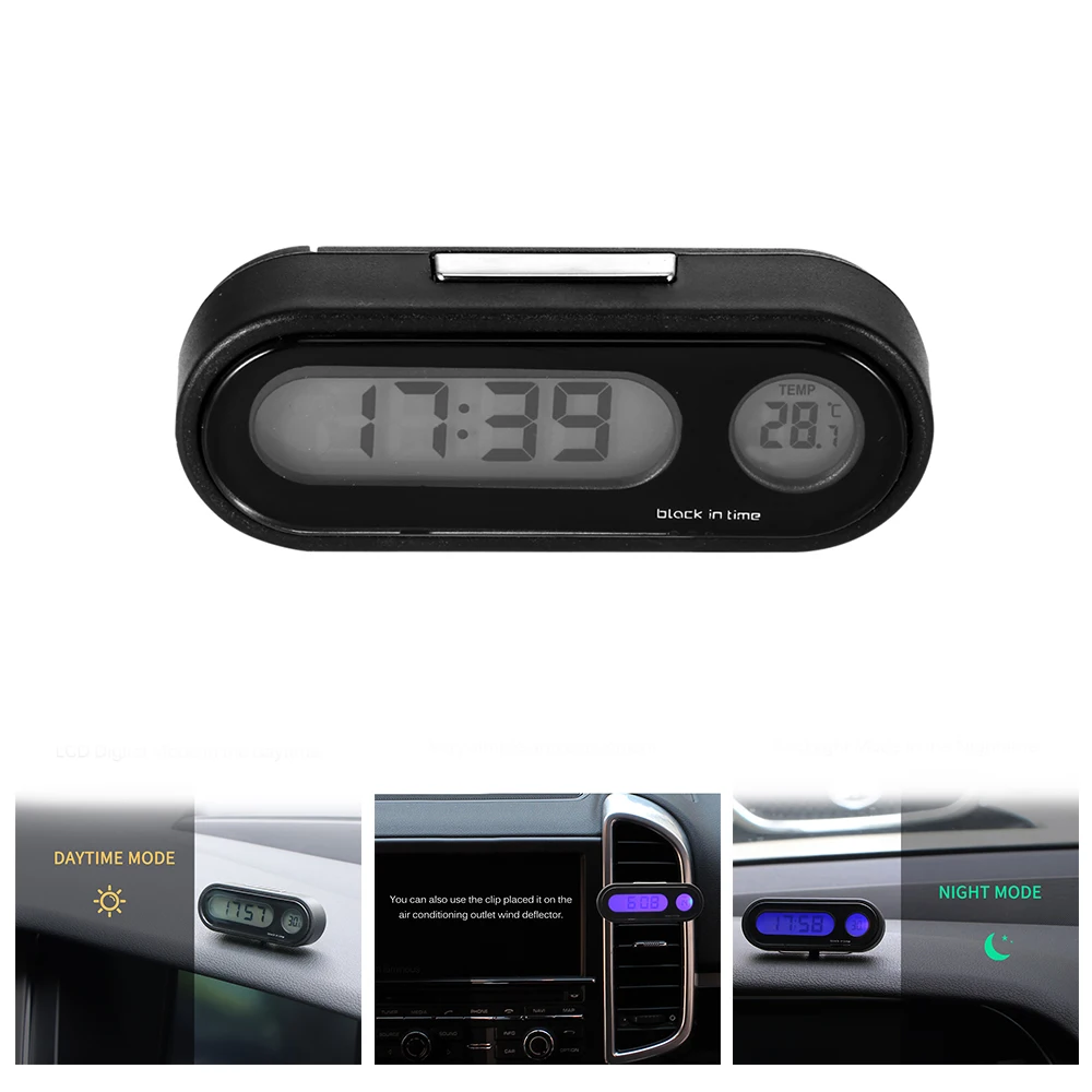 

AOZBZ 2 in 1 Car Dashboard Clock Adjustable Auto Thermometer Gauge Car Ornament with LED Backlight