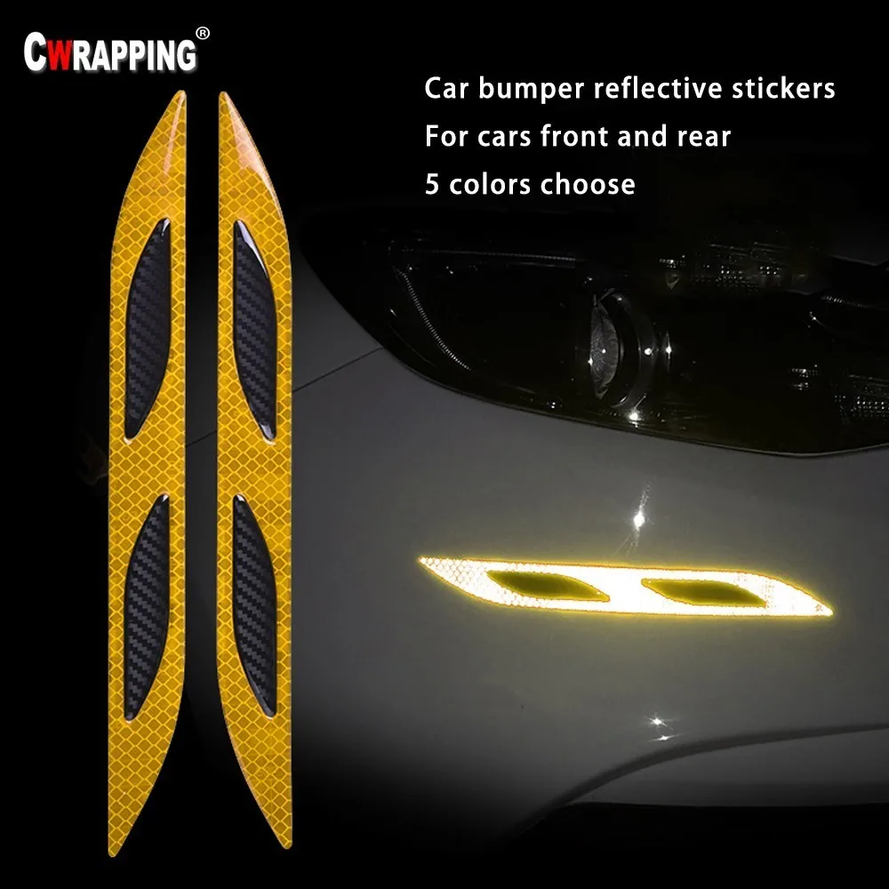 

2Pcs/Lot Car Front And Rear Bumper Reflective Warning Tape Strip Carbon Fiber Car Reflector Stickers Auto Accessorie Hot Sale