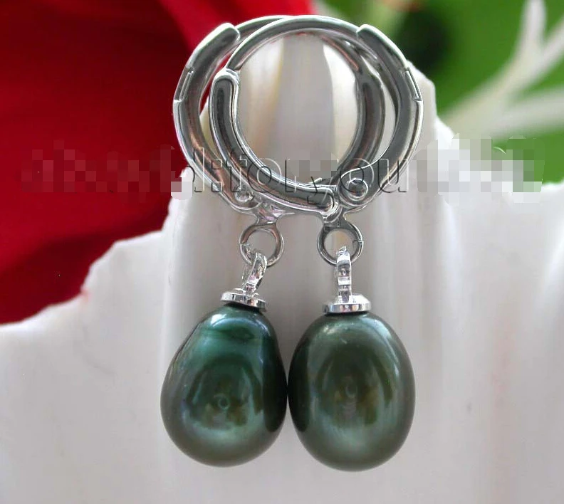 

Free shipping Genuine Natural 10mm Green drip Pearl Earrings #f1400! 6.10