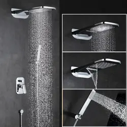 Ванная комната три функции твердая латунь водопад Дождь Настенные Душ Набор смеситель для душа клапан с ручной душ глава