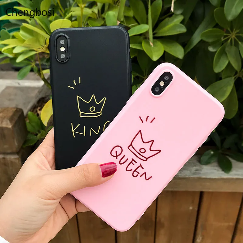 

Crown Couple Phone Case for IPhone 6 6s Plus Letter KING Back Covert Soft TPU Cases for IPhone X 8 7 6S Plus for Lovers
