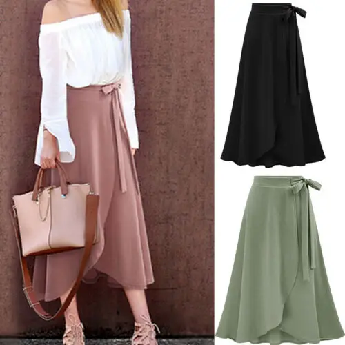 

Women's Summer Midi Skirt Solid High Waist Cocktail Club Bodycon Dress Party