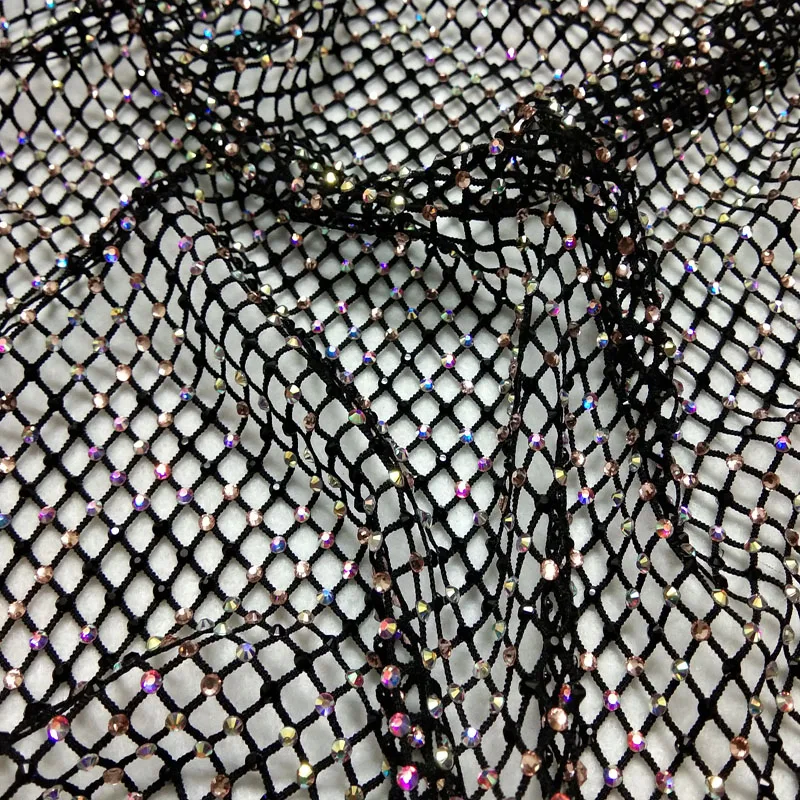 

Bling Bling 40x30cm Chunky Glitter Black AB Rhinestone Stretch Mesh Fabric Elastic Sequin Fabric Party Home Decoration
