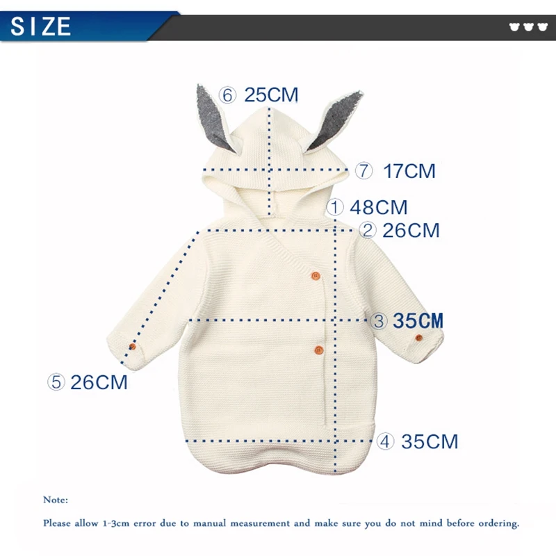 1 шт. 70*35 см детское одеяло с заячьими ушками вязаный свитер для новорожденных мультфильм кролик спальный мешок стерео Игрушки для малышей, новорожденных одежда младенческий спальный Обёрточная бумага