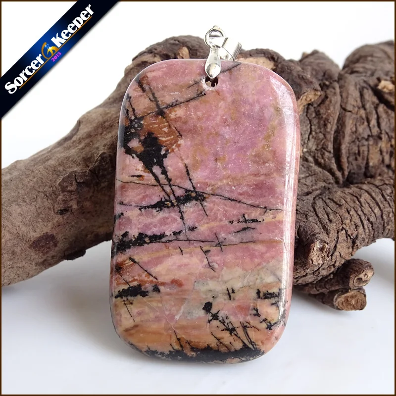 Natural Stone Real Rhodonite Stone Bijoux Vintage Diy Beads Pendant Costume Jewellery Women's Charm Necklace with Gift Box ZS448