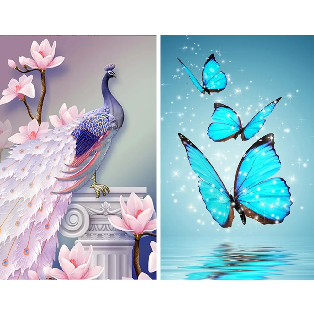 

Partial Drill Peacock and Butterfly 5D Diamond Painting Kits Butterfly 25x40cm; Peacock 30x40cm