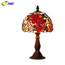 FUMAT Stained Glass Table Lamp Flower & Grapes Glass Art Shade For Bedside Bar Living Room Small Desk Lamp Creative Table Lights