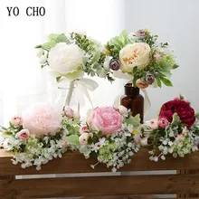 YO CHO Свадебный букет шелковые пионы розы Свадебный держатель Искусственные цветы букеты невесты брак Свадебный букет s цветы