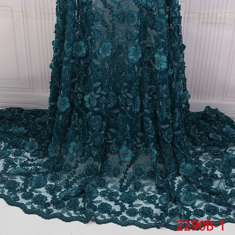 

African Lace Fabric 2019 High Quality French Lace 3D Flower Patch Lace Applique Fabric Lace Flowers Beaded for Wedding APW2290B