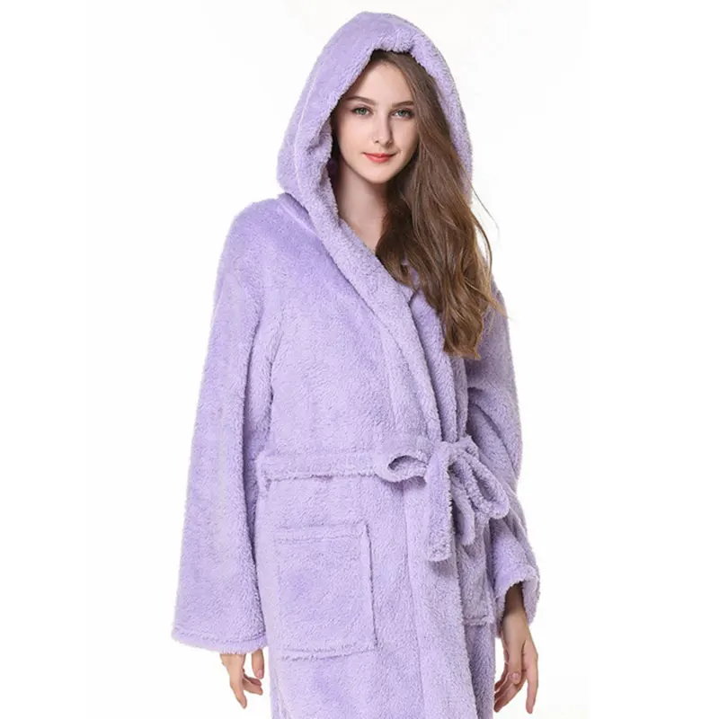 2018 Winter Lavender Print Flannel Warm Pajamas Women Sexy Towel Robe Soft Coral Fleece Bathrobe Sleepwear (6)