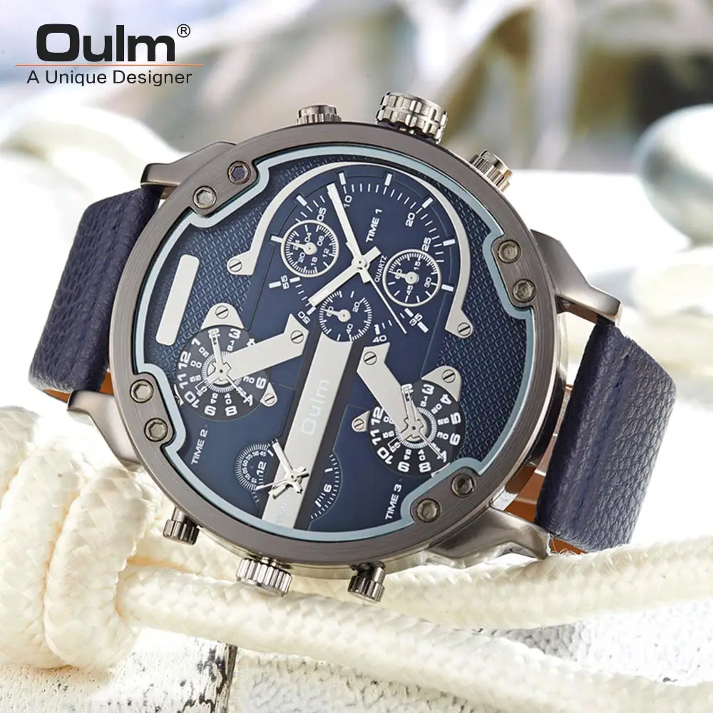 

Oulm Exaggerated Large Big Watches Men Luxury Brand Unique Designer Quartz Watch Male Heavy Full Steel Leather Strap Wrist Watch