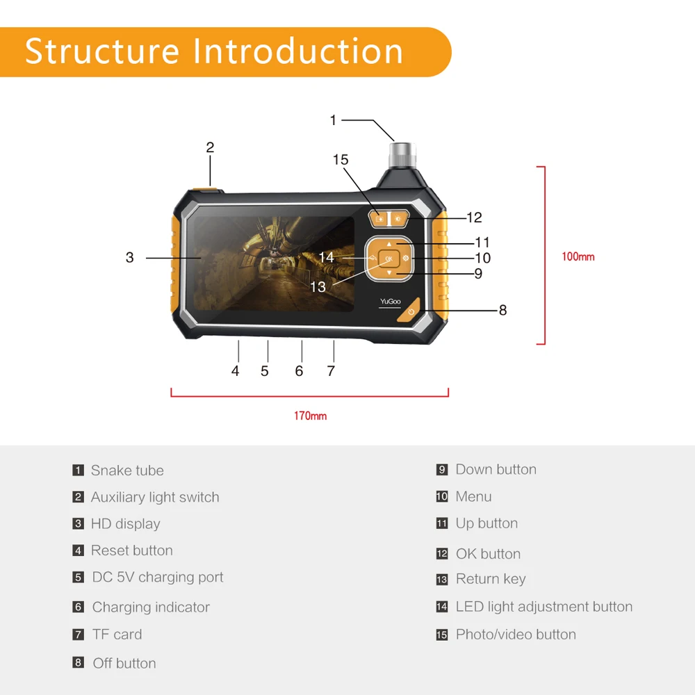 Profession Industrial Endoscope Digital Semi-Rigid Borescope 4.3inch LCD Snake Camera 1080PHD Video
