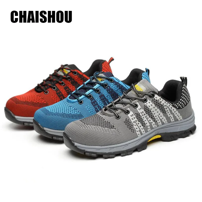 

CHAISHOU men woman shoes Work shoes outdoor Steel Toe Flying mesh lace-up Anti-smashing anti-piercing Casual lsafety Boots CS155