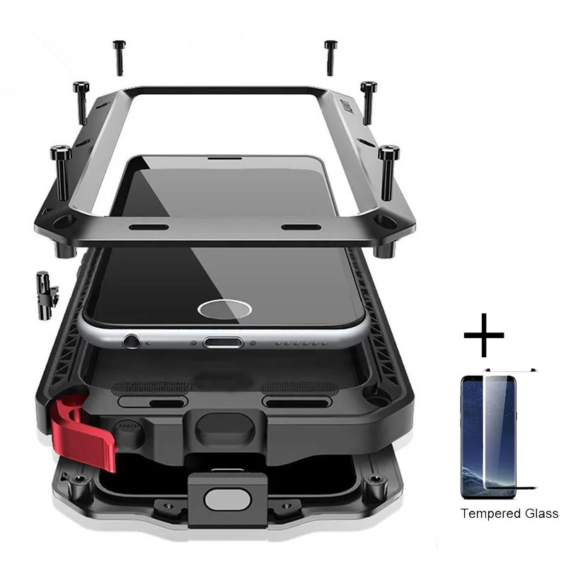 Стеклянная пленка+ полный защитный роскошный защитный чехол doom, металлический чехол, противоударный чехол для samsung S8 S8Plus S9 S9Plus S10 S10 PLUS EDGE
