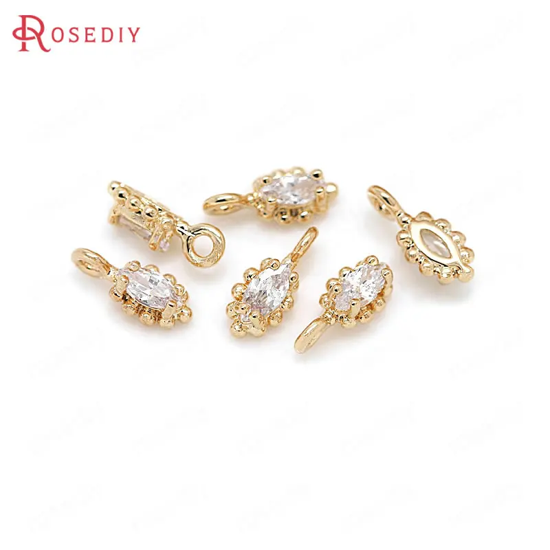 

4PCS 4x9.5MM 24K Champagne Gold Color Plated Brass with Zircon Horse eye Charms Pendants High Quality Diy Jewelry Accessories