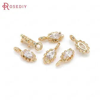 

4PCS 4x9.5MM 24K Champagne Gold Color Plated Brass with Zircon Horse eye Charms Pendants High Quality Diy Jewelry Accessories
