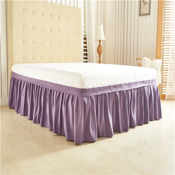 Light Pink Solid Color Wrap Around Solid Ruffled Bed Skirt, US Twin