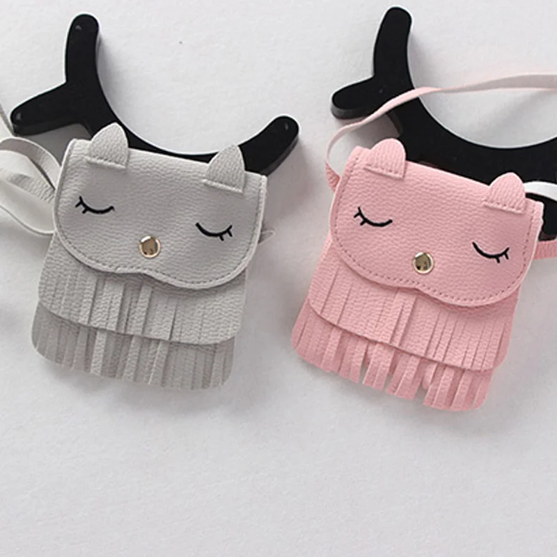 Hot Sale Cute Children Girls Tassel Small Cat Shoulder Messenger Bag Mini font b Coin b