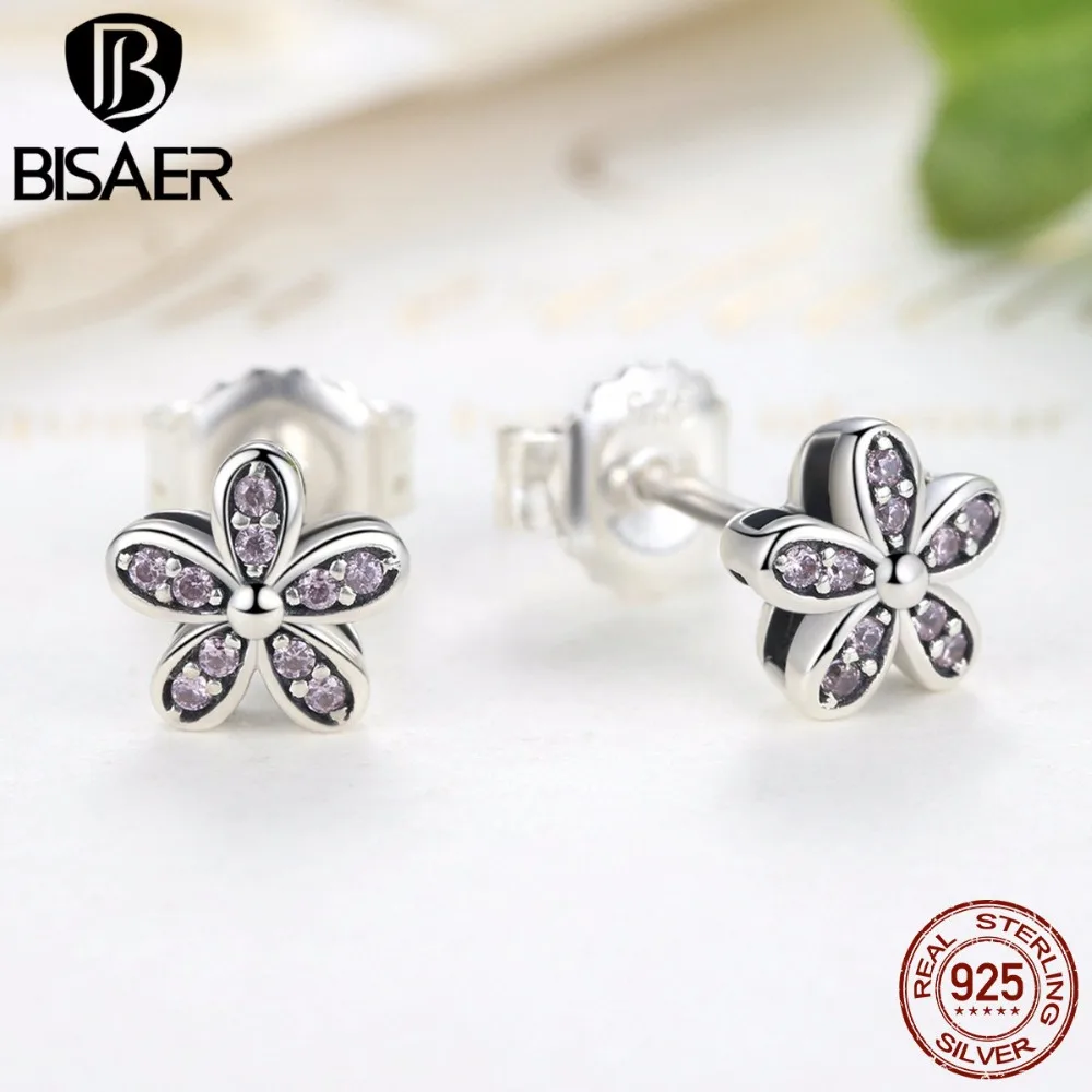 

Authentic 925 Sterling Silver Light Pink Vivid Daisy Flower Stud Earrings Women Fashion Jewelry Christmas Gift ECE031-1L