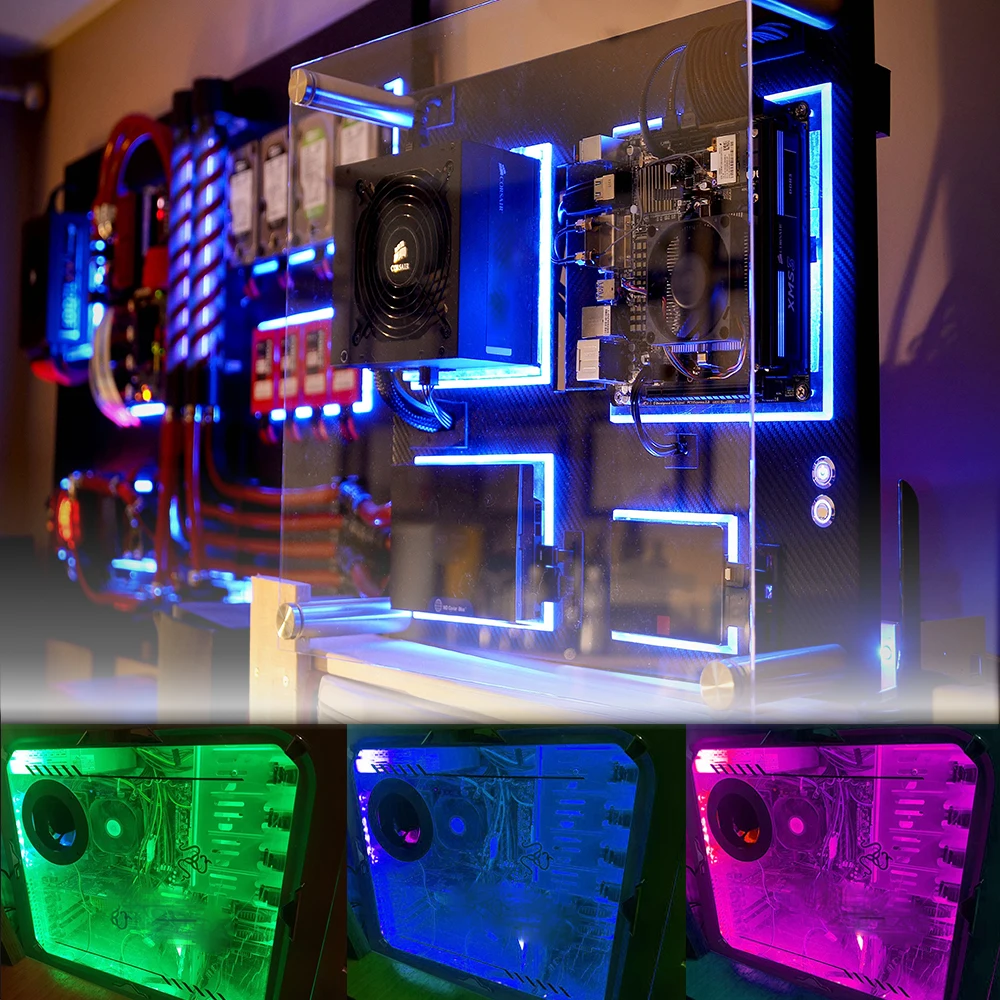 SATA интерфейс RGB Светодиодная лента светильник 60 светодиодный s/m Диодная лента Полный комплект с RF беспроводной контроллер для ПК компьютерный чехол 0,5 м 1 м 1,5 м 2 м