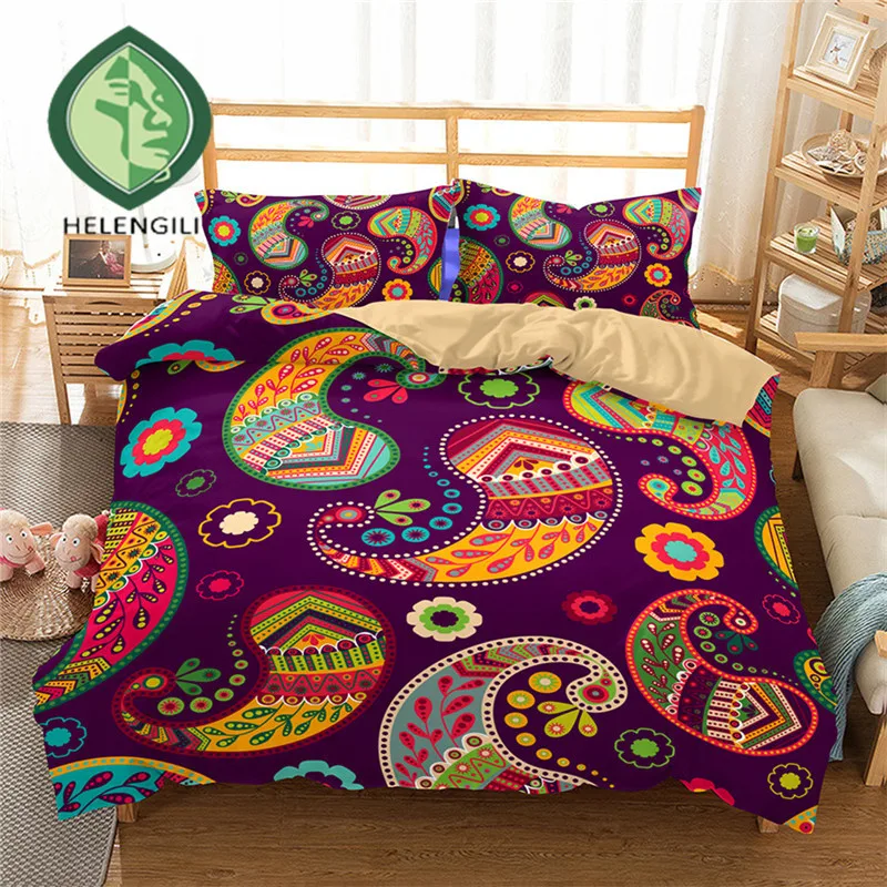 

HELENGILI 3D Bedding Set Paisley Print Duvet cover set lifelike bedclothes with pillowcase bed set home Textiles #2-04
