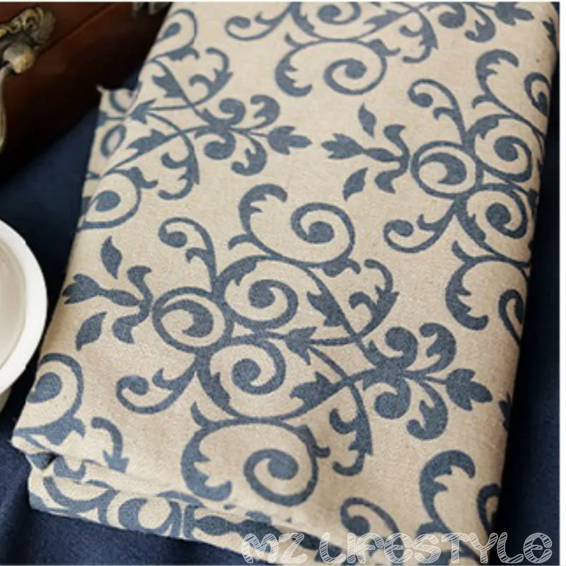 Buulqo Meter retro vintage cotton linen fabric printed blue flower