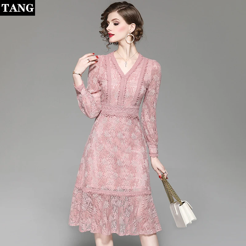 TANG летнее платье 2019 новые модные розовые кружевные вечерние платья женские