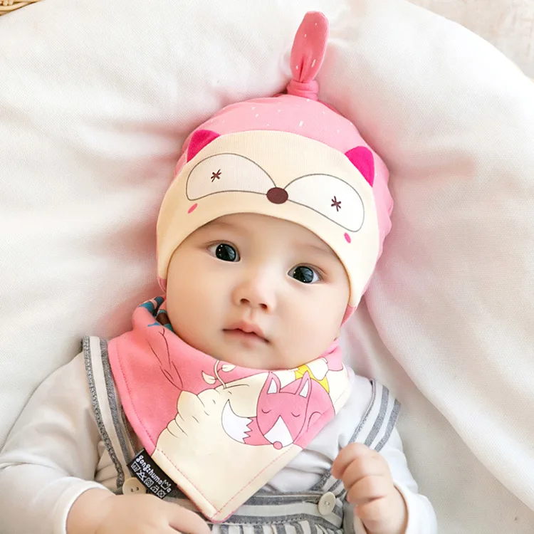 CieiK Baby Cap Bib Sets Cotton Hats for Kids Cute Cartoon Toddlers Newborn Crochet Clothing Set Photography Baby Muts beanie (4)