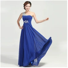 Schulter Mit Kristall A-line Bodenlangen Royal Blue Chiffon Langes Abendkleid 2017