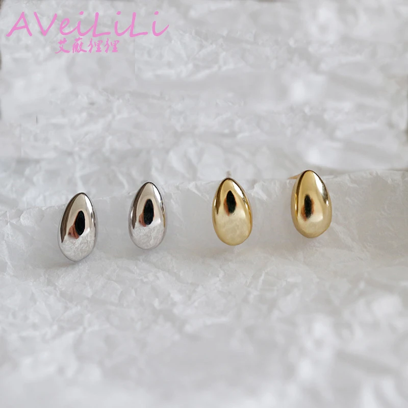 

925 sterling silver earrings jewelry Glossy Water Drops Acacia Bean Ear Nails Stud Earrings plating white Yellow gold woman